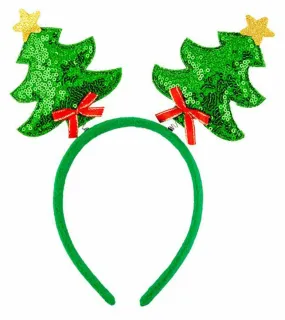 Sequin Christmas Mini Tree Boppers Headband Green Xmas Party Fancy Dress