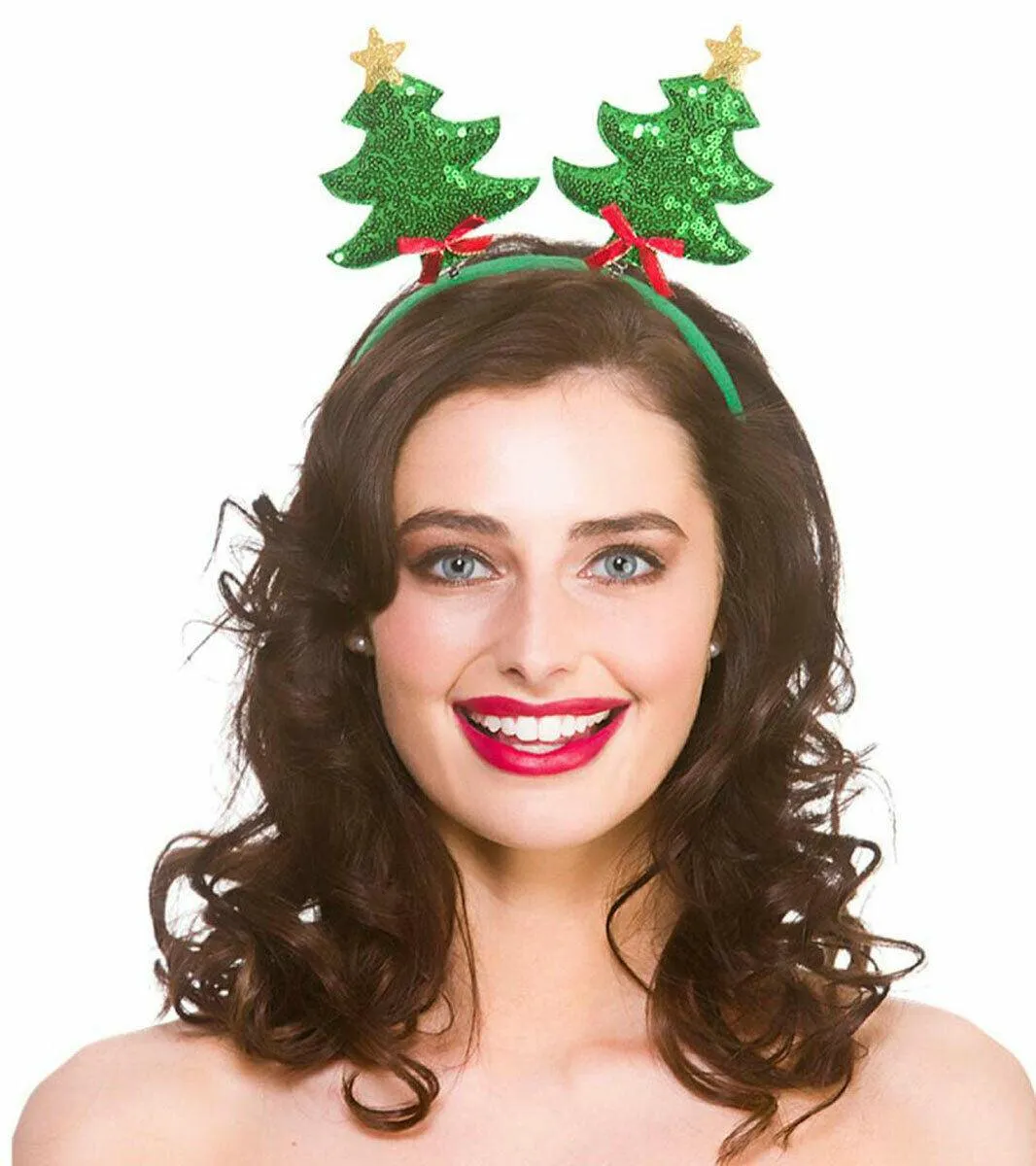 Sequin Christmas Mini Tree Boppers Headband Green Xmas Party Fancy Dress