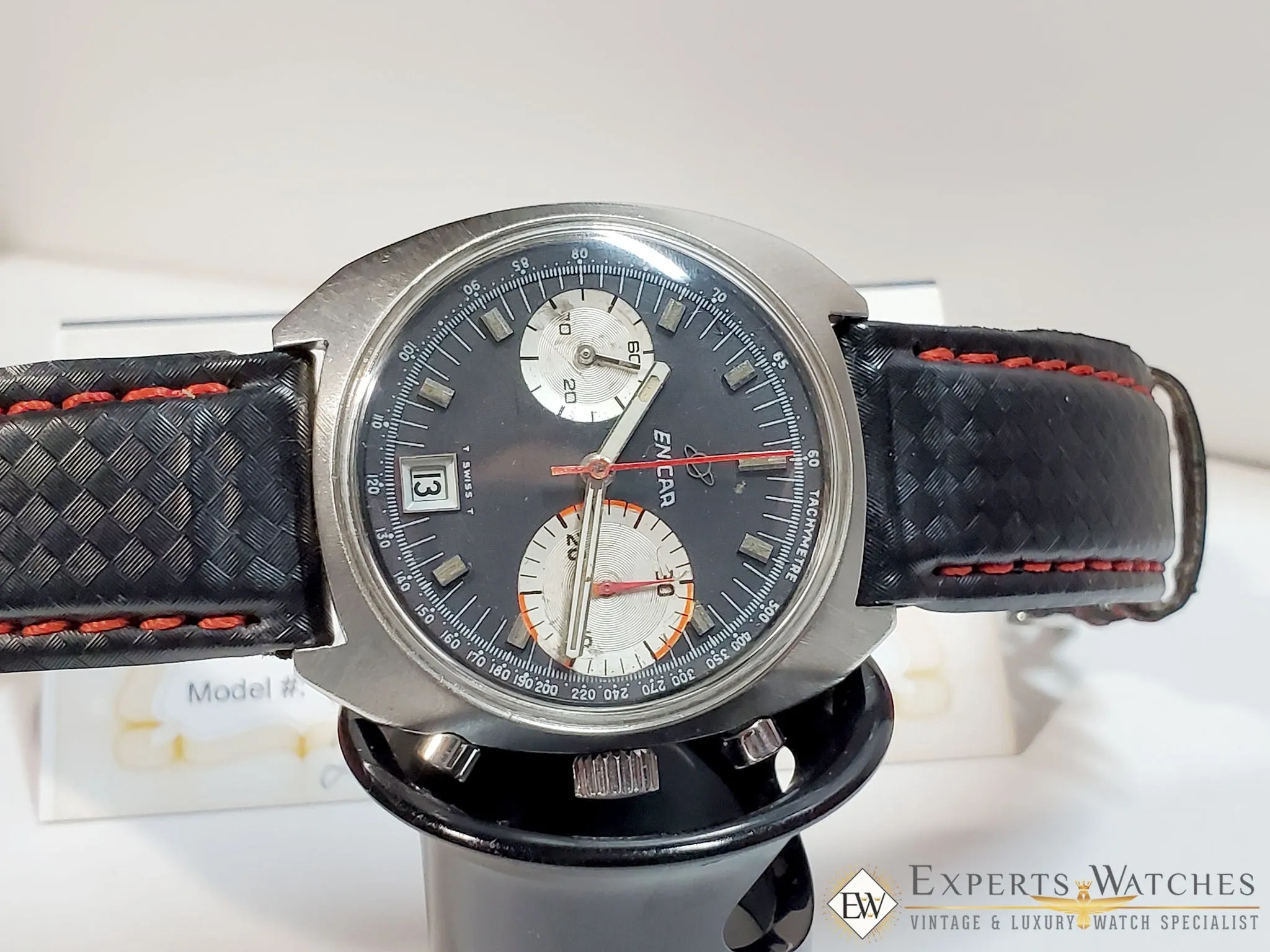 Serviced 1960 Vintage Enicar Big Eye Chronograph Watch Tropical Valjoux 23 Date