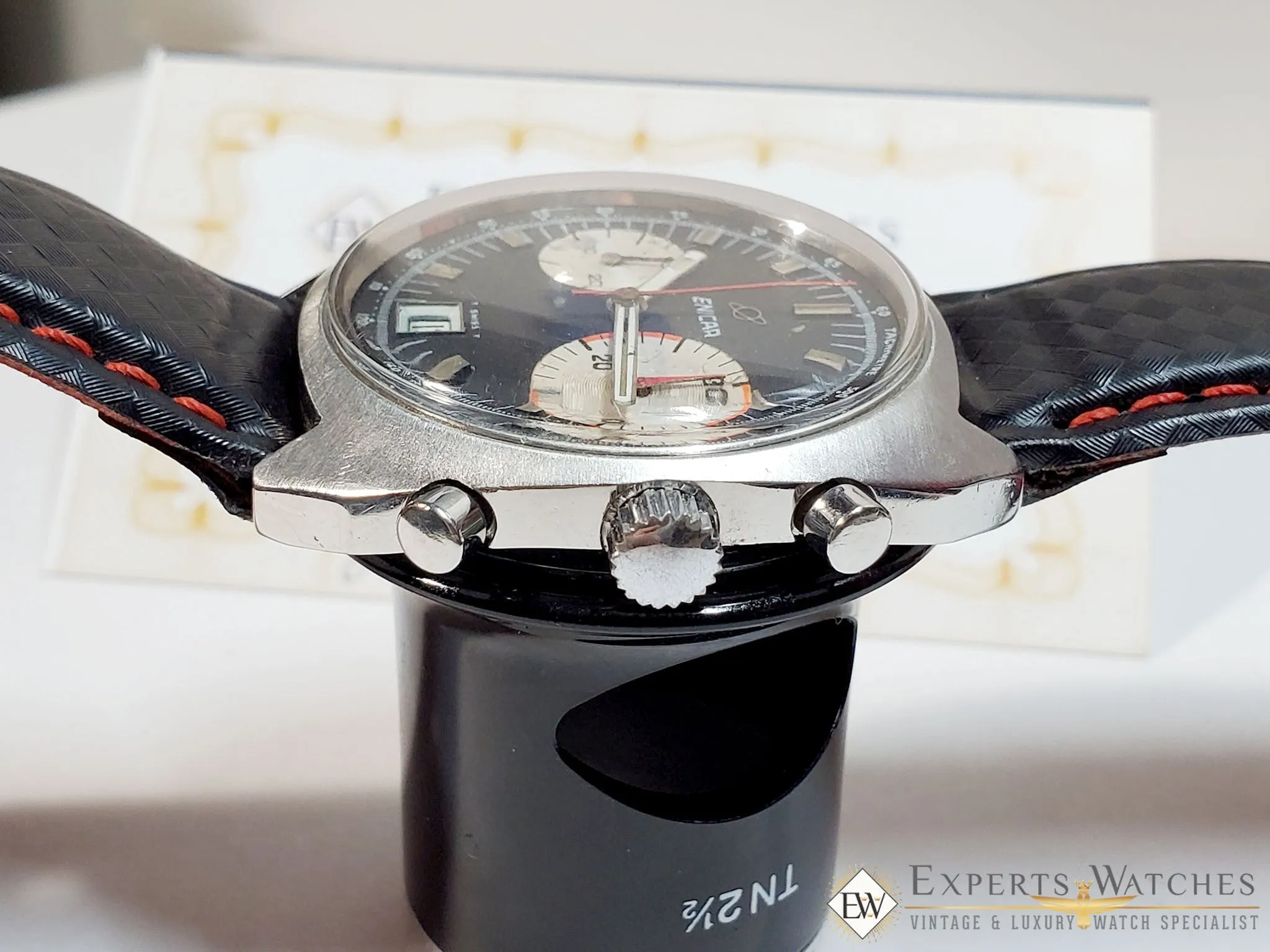 Serviced 1960 Vintage Enicar Big Eye Chronograph Watch Tropical Valjoux 23 Date