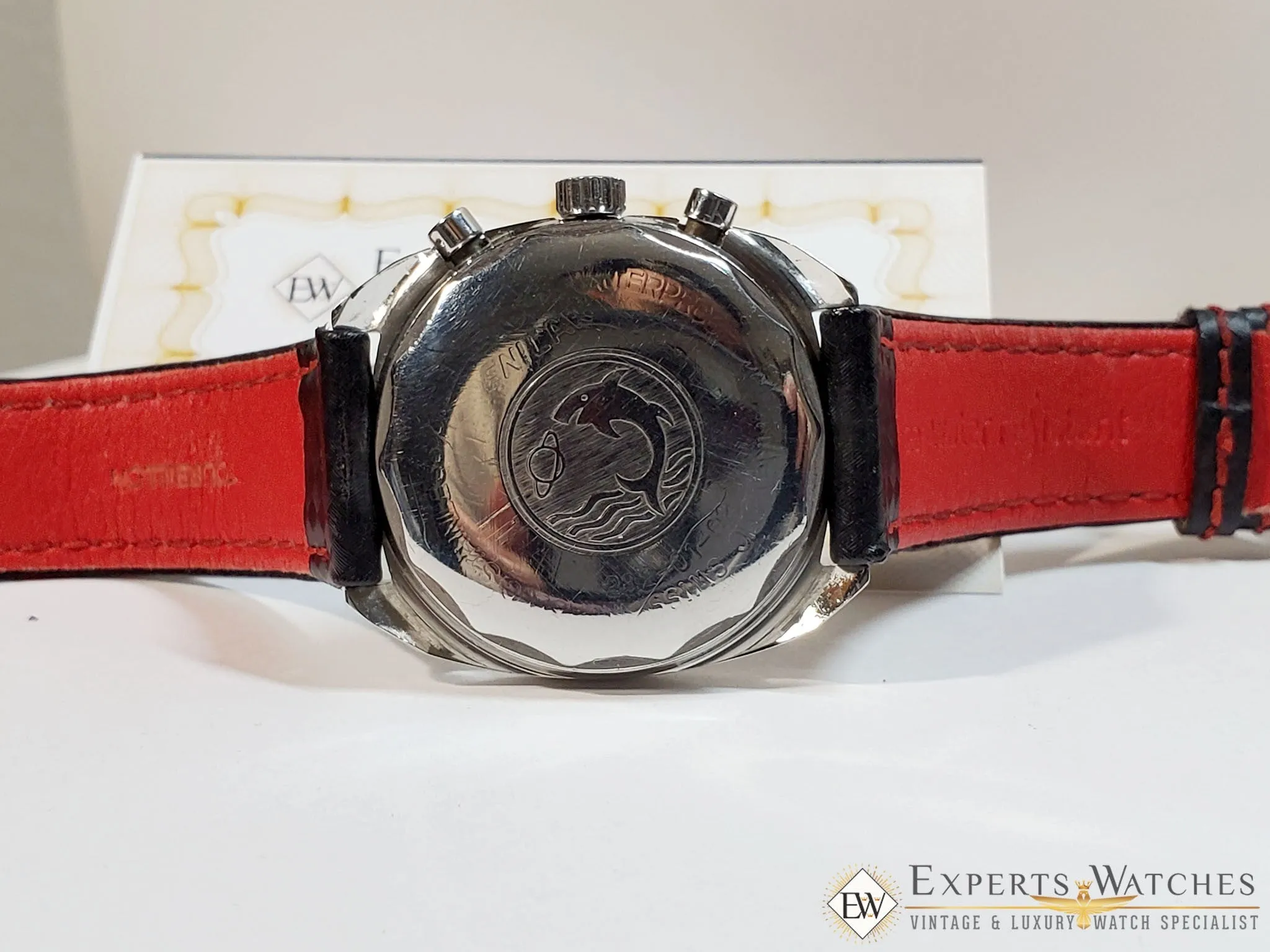 Serviced 1960 Vintage Enicar Big Eye Chronograph Watch Tropical Valjoux 23 Date