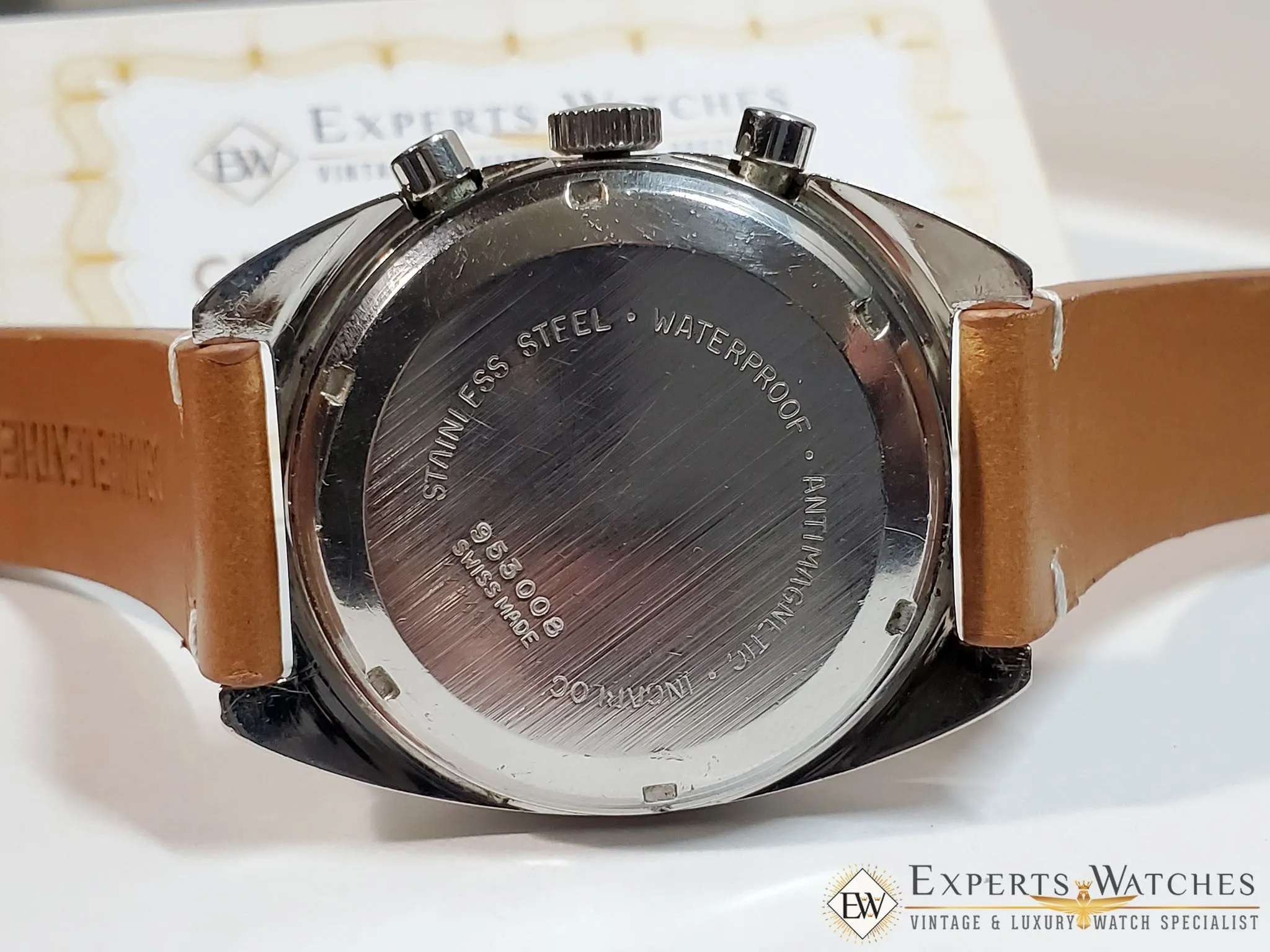 Serviced Vintage 1970's BWC Military Chronograph 7733 Watch Panda Tropical Dial