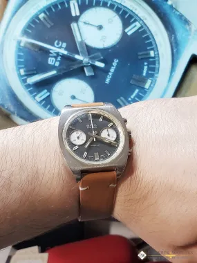 Serviced Vintage 1970's BWC Military Chronograph 7733 Watch Panda Tropical Dial