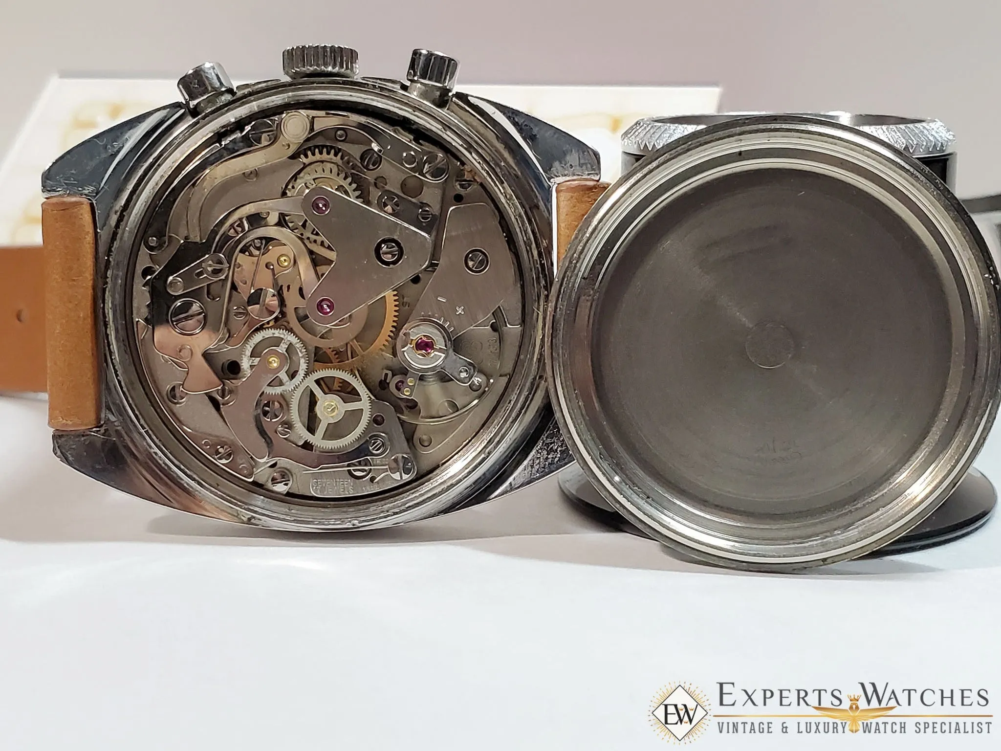 Serviced Vintage 1970's BWC Military Chronograph 7733 Watch Panda Tropical Dial