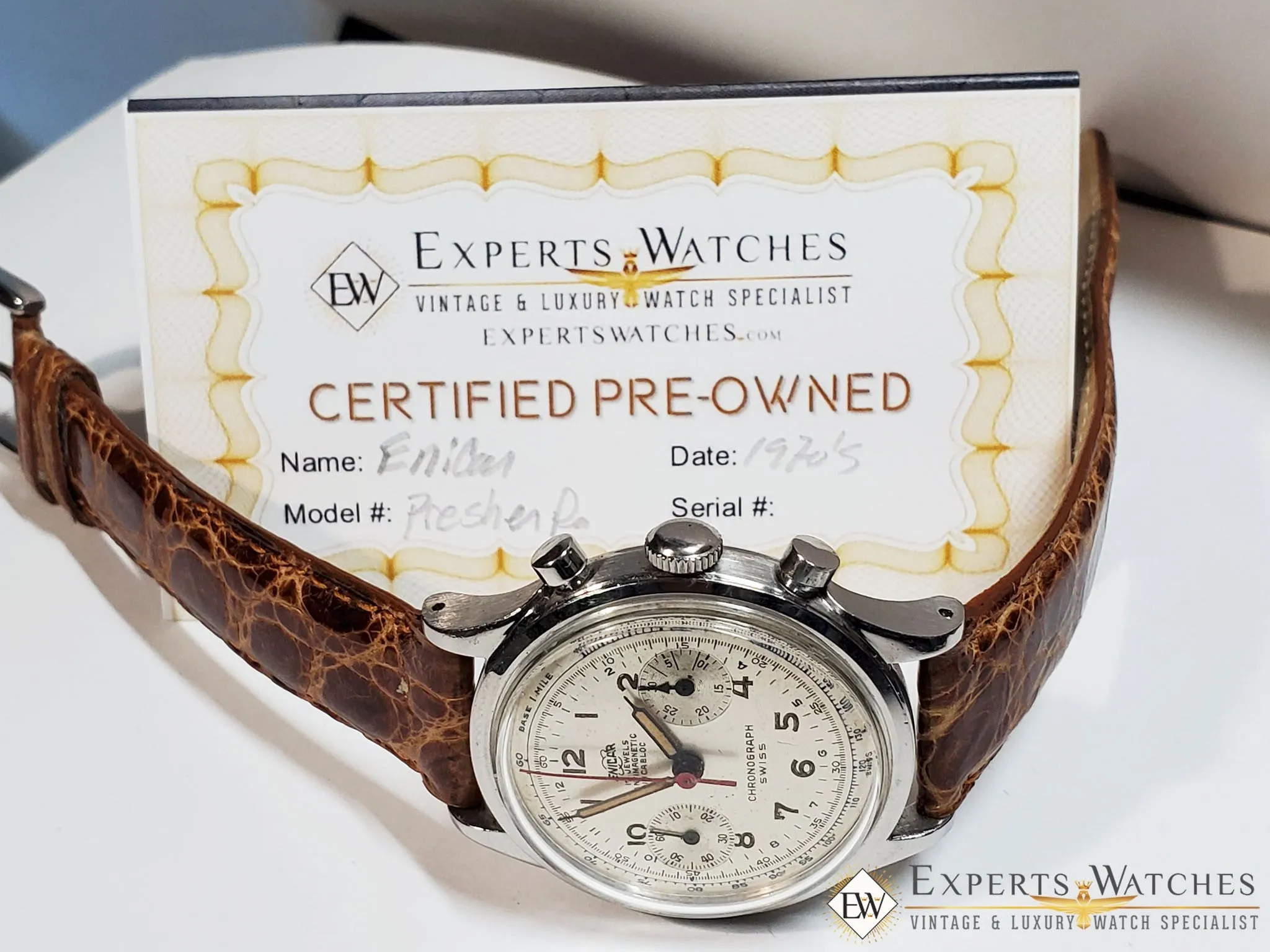 Serviced Vintage Enicar Chronograph Pilots Watch Valjoux 92 Pre Sherpa 1970's