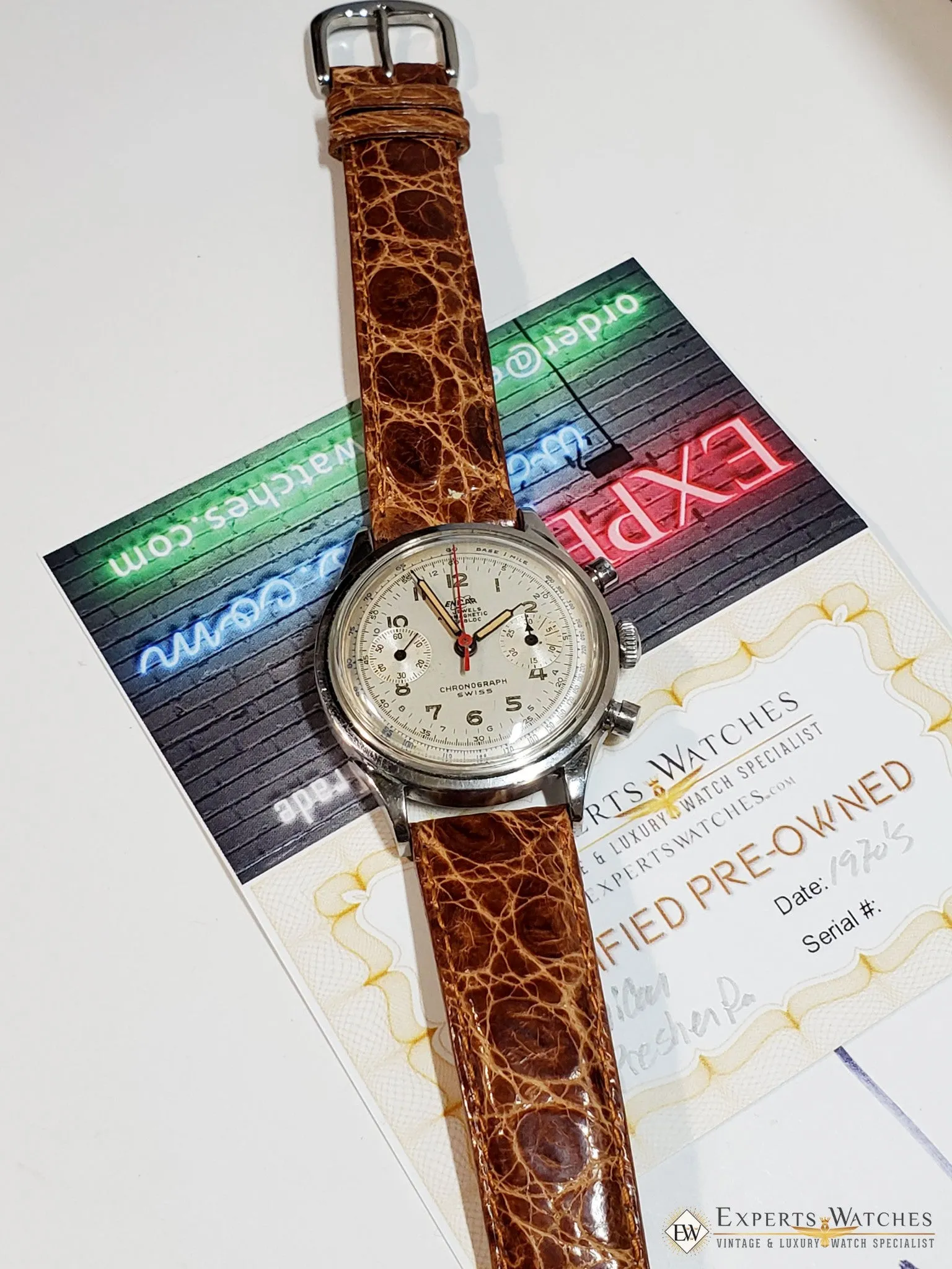 Serviced Vintage Enicar Chronograph Pilots Watch Valjoux 92 Pre Sherpa 1970's