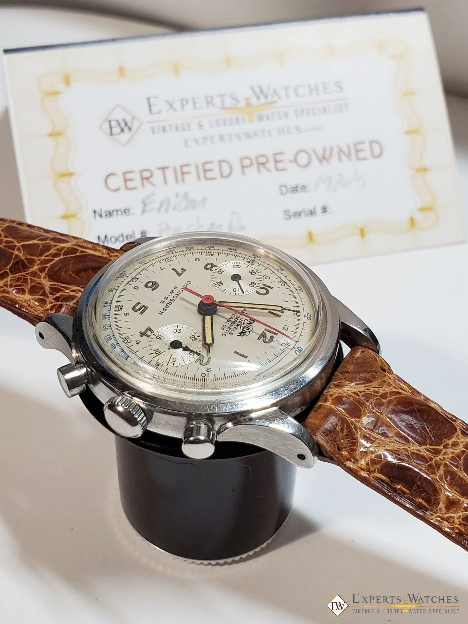 Serviced Vintage Enicar Chronograph Pilots Watch Valjoux 92 Pre Sherpa 1970's