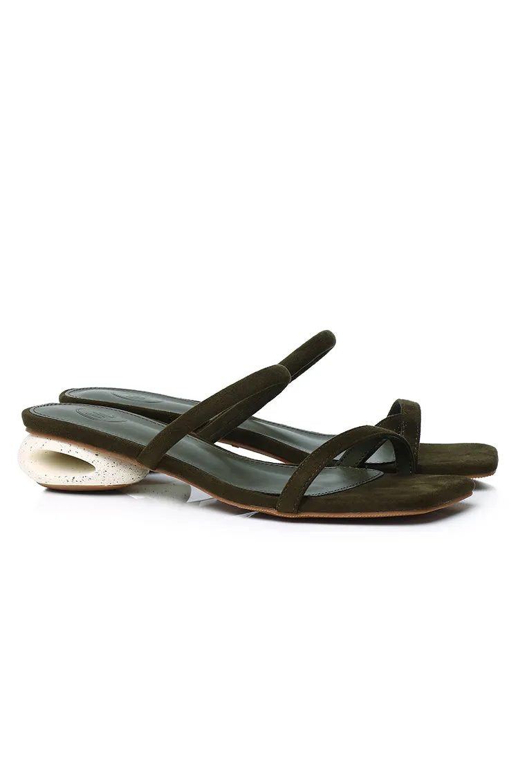 Sherry Strappy Oval Heels (Dark Olive Green)