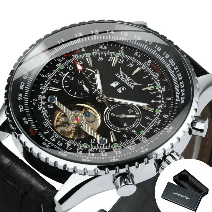 Sports Tourbillon Skeleton Automatic Mechanical Watches for Men A034 Luminous Hands Military Leather Strap Wind Up Watch