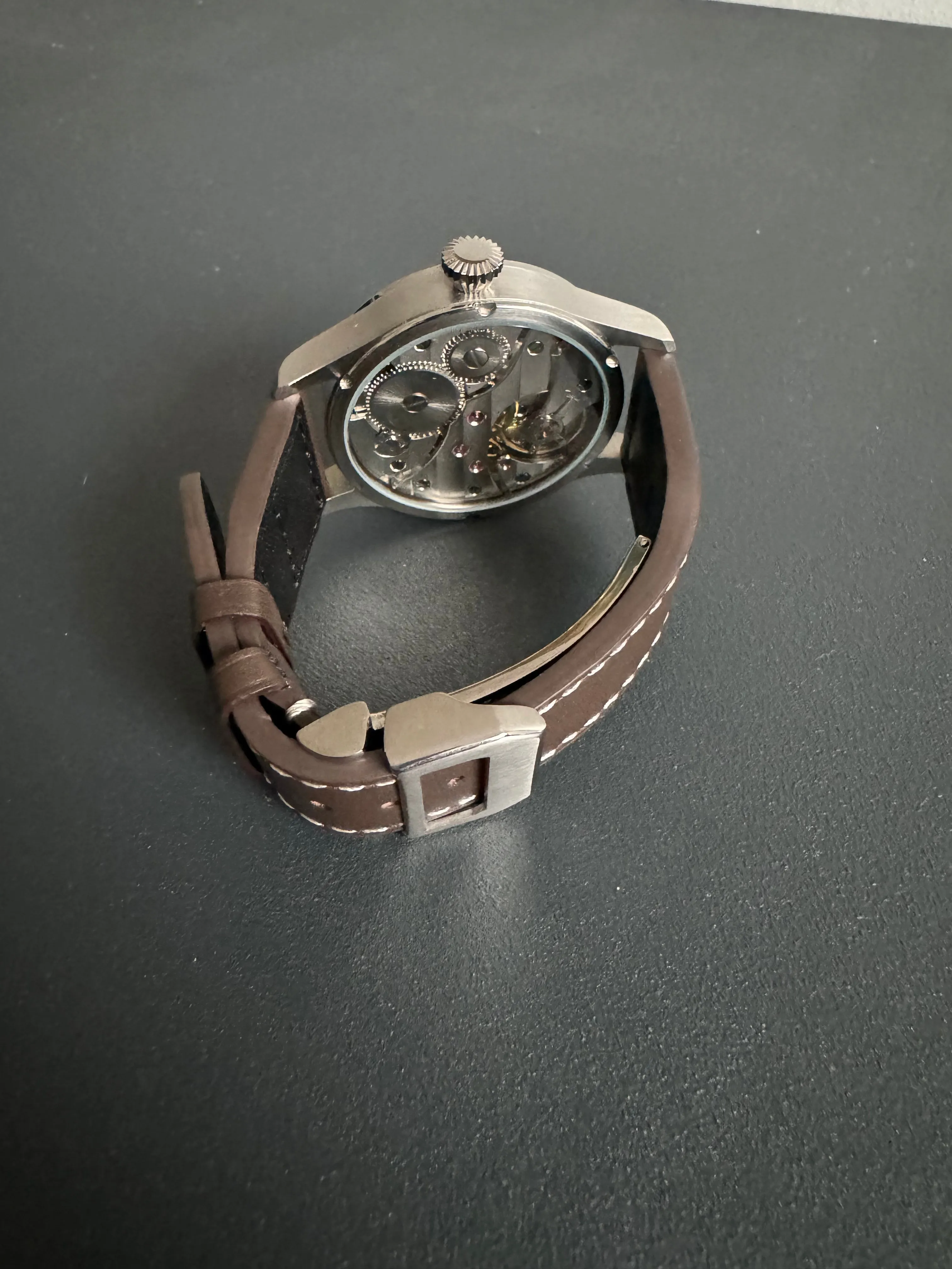 Sterile dial - 42mm Pilot watch with riveted leather strap