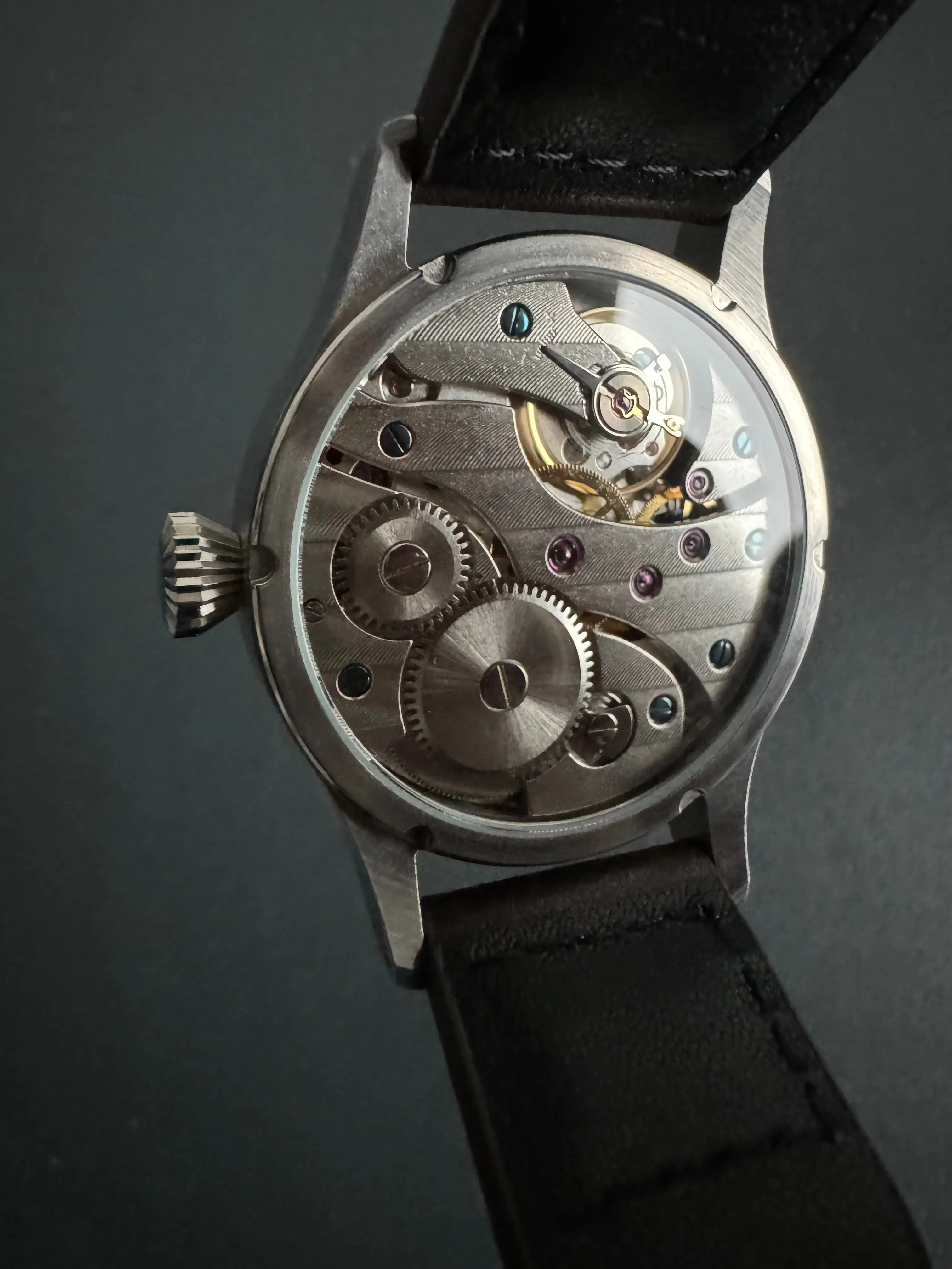 Sterile dial - 42mm Pilot watch with riveted leather strap