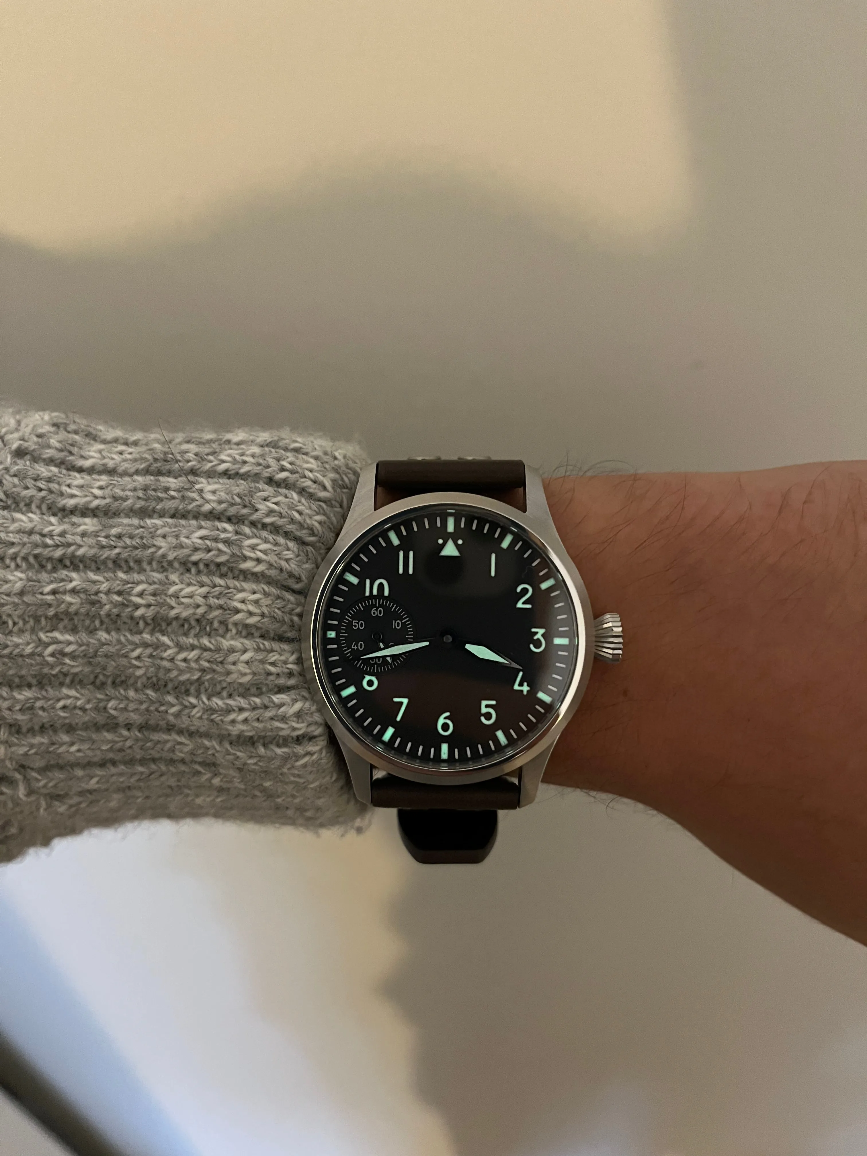 Sterile dial - 42mm Pilot watch with riveted leather strap