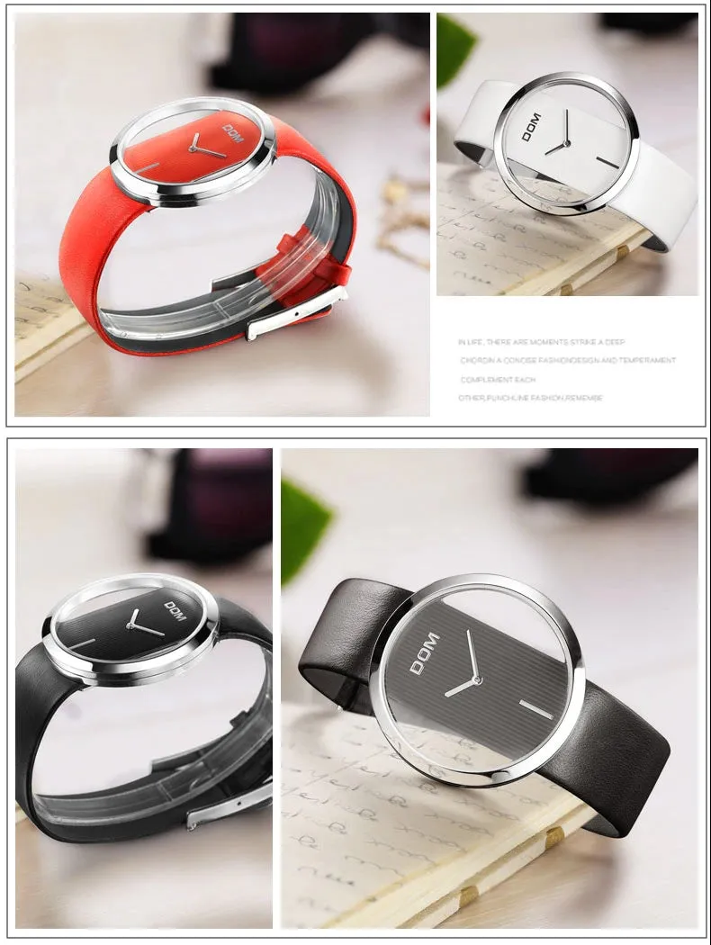 Stylish Womens Waterproof Quartz Watch Genuine Leather Band