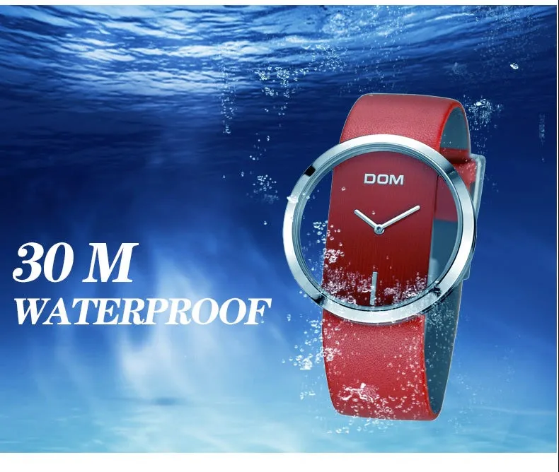 Stylish Womens Waterproof Quartz Watch Genuine Leather Band