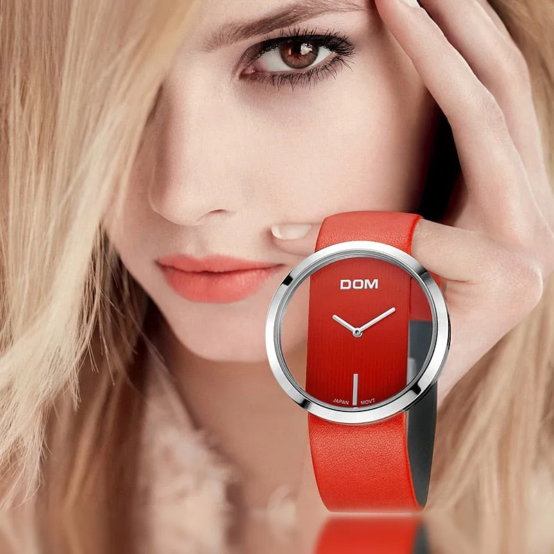 Stylish Womens Waterproof Quartz Watch Genuine Leather Band