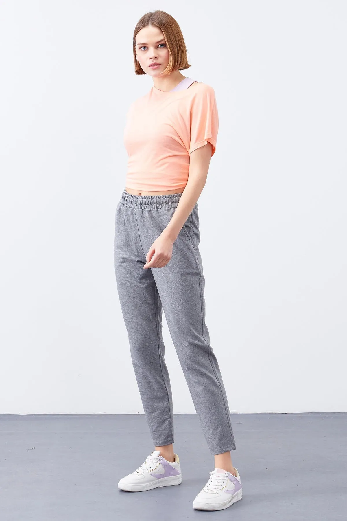TMY Gray Melange High Waist Jogger Comfortable Fit Slim Leg Women's Sweatpants - 94566 - Nezahualcóyotl