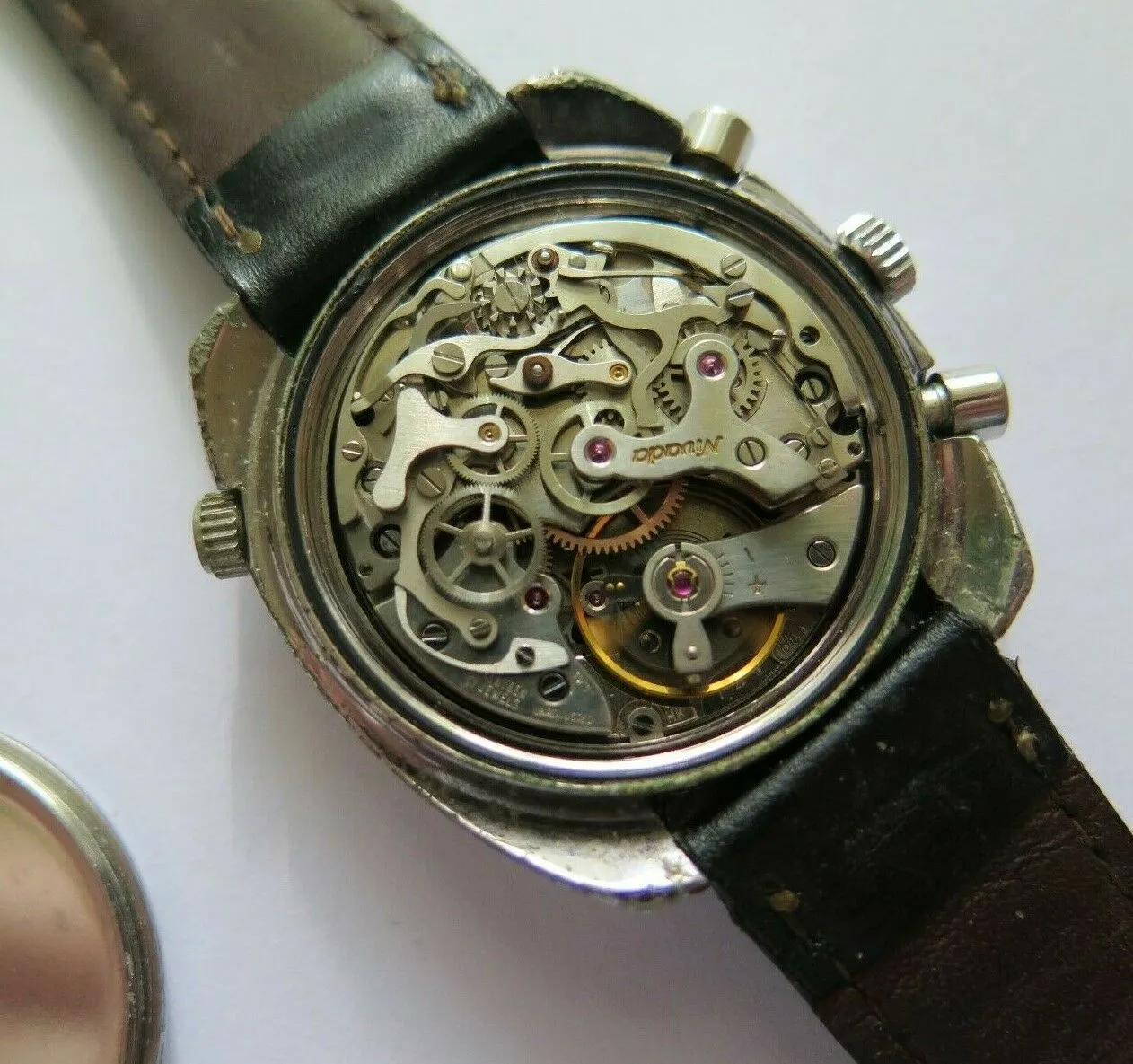 Vintage 1960's Nivada Panda Tropical Chronograph GMT 5750 Valjoux 724 Watch COKE
