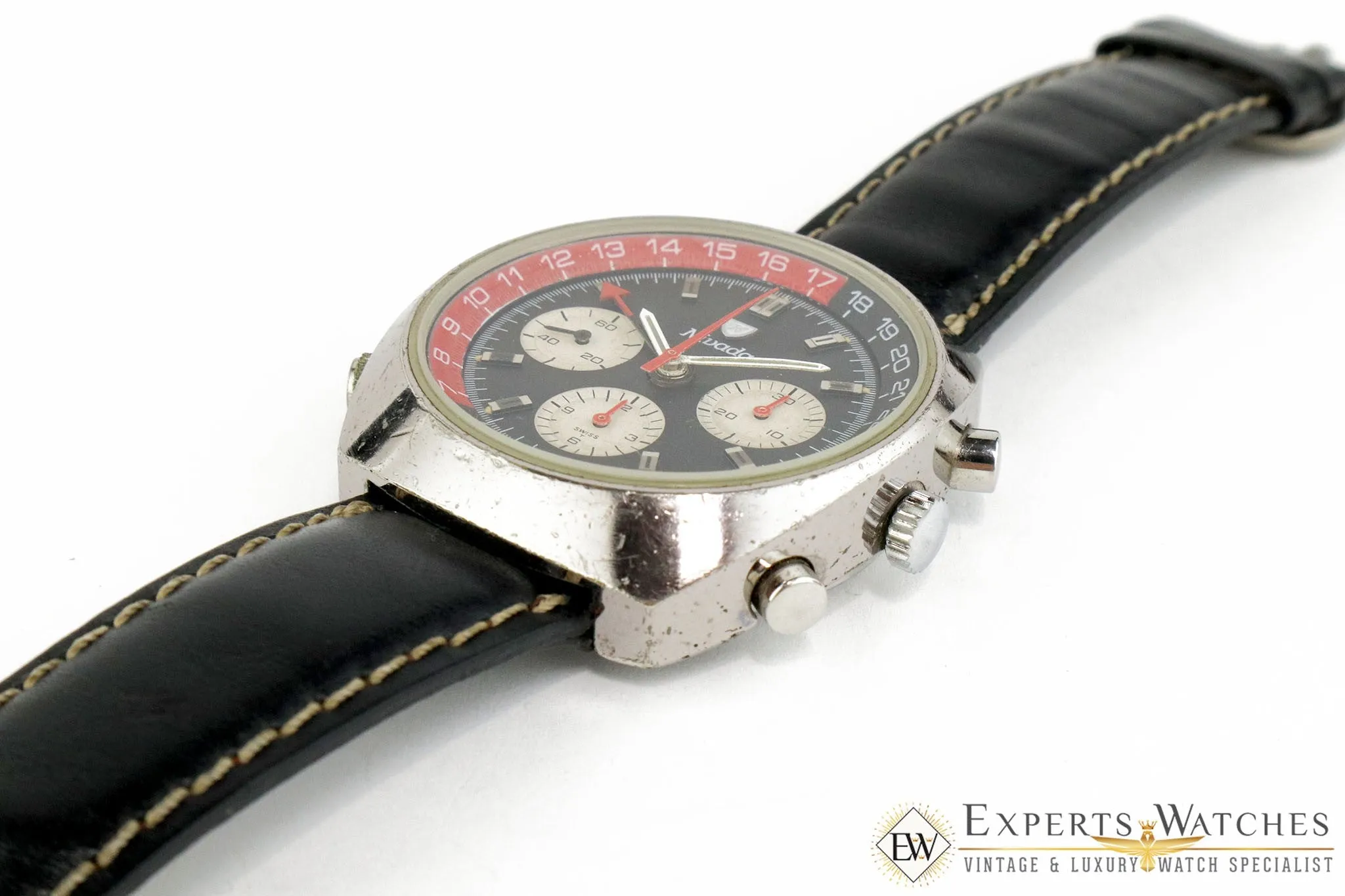 Vintage 1960's Nivada Panda Tropical Chronograph GMT 5750 Valjoux 724 Watch COKE