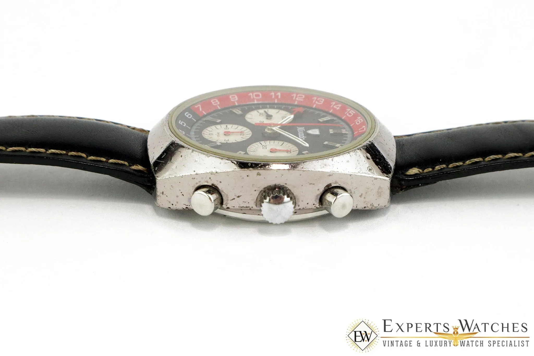 Vintage 1960's Nivada Panda Tropical Chronograph GMT 5750 Valjoux 724 Watch COKE