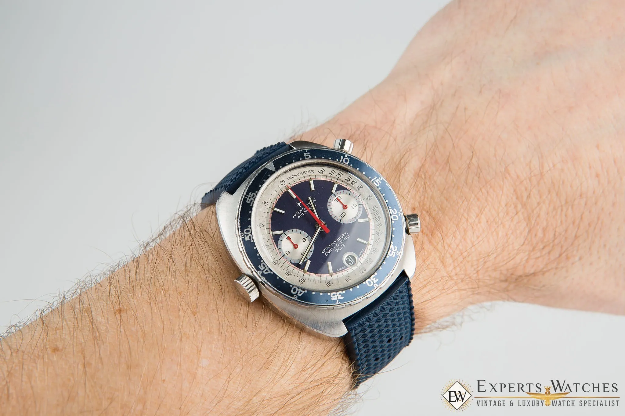 Vintage 1970's Hamilton Chrono-Matic Pan Europ 703 11003-3 Cal 11 Blue Watch