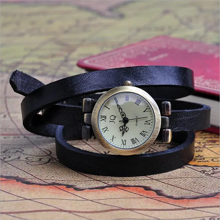 Vintage Long Band Genuine Cow leather Watch Women Brand Men ROMA Header Ladies Bracelet Dress Quartz Wristwatches