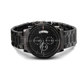Watch - Man's Engraved Black Chronograph - Customize a Special Message to Him