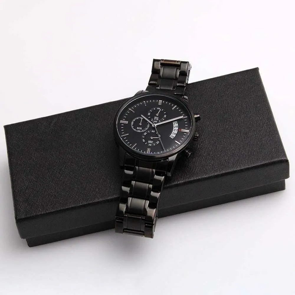 Watch - Man's Engraved Black Chronograph - Customize a Special Message to Him