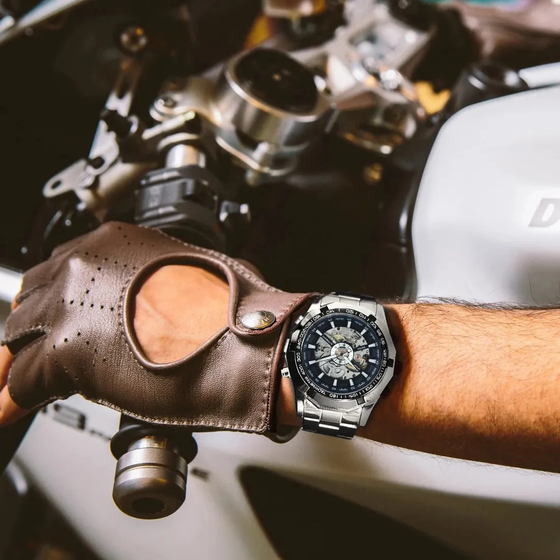 WINNER Classic Skeleton Watch for Men Luminous Hands Mechanical Watches Stainless Steel Strap Luxury Brand  Wristwatch