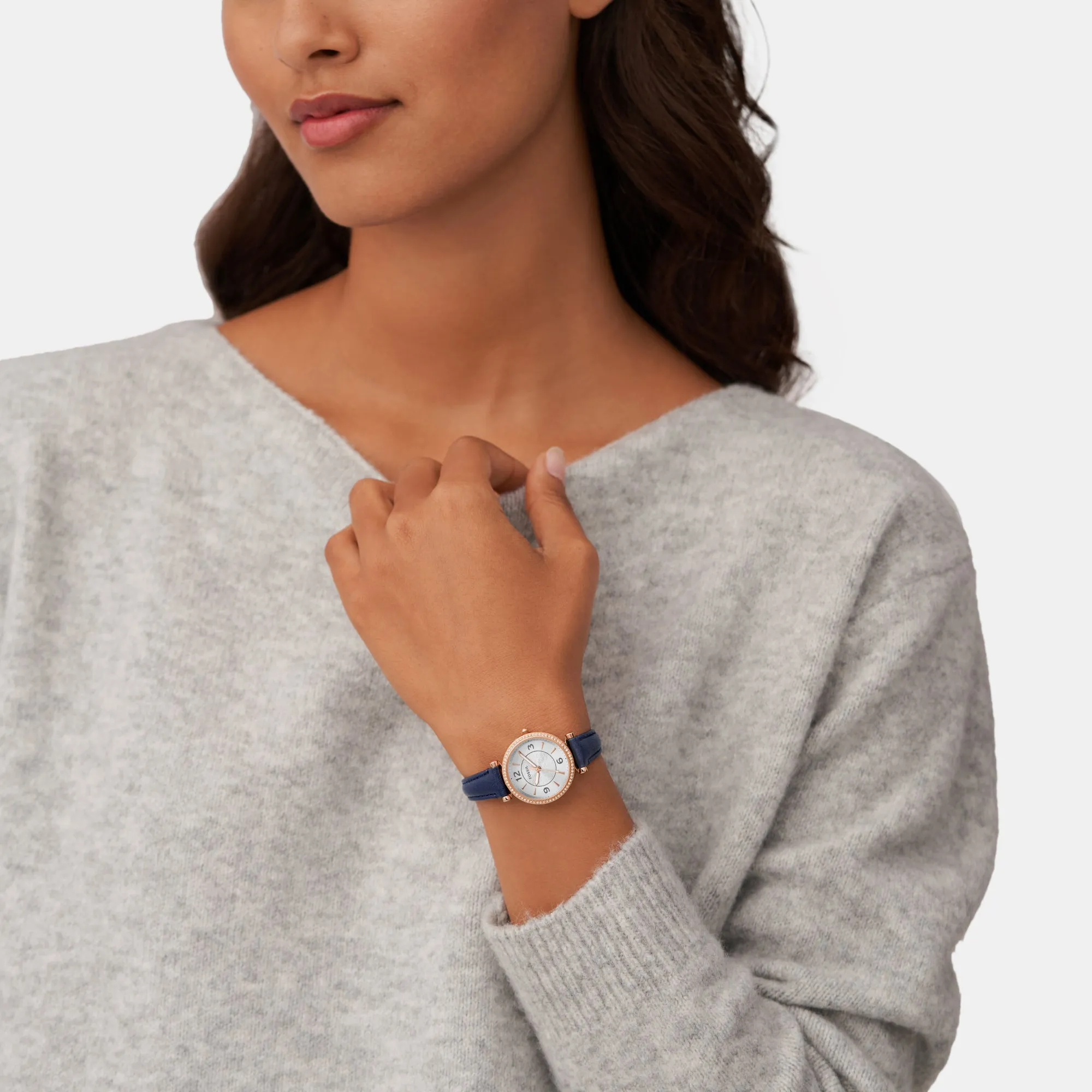 Women Carlie Three-Hand Navy Leather Watch ES5295