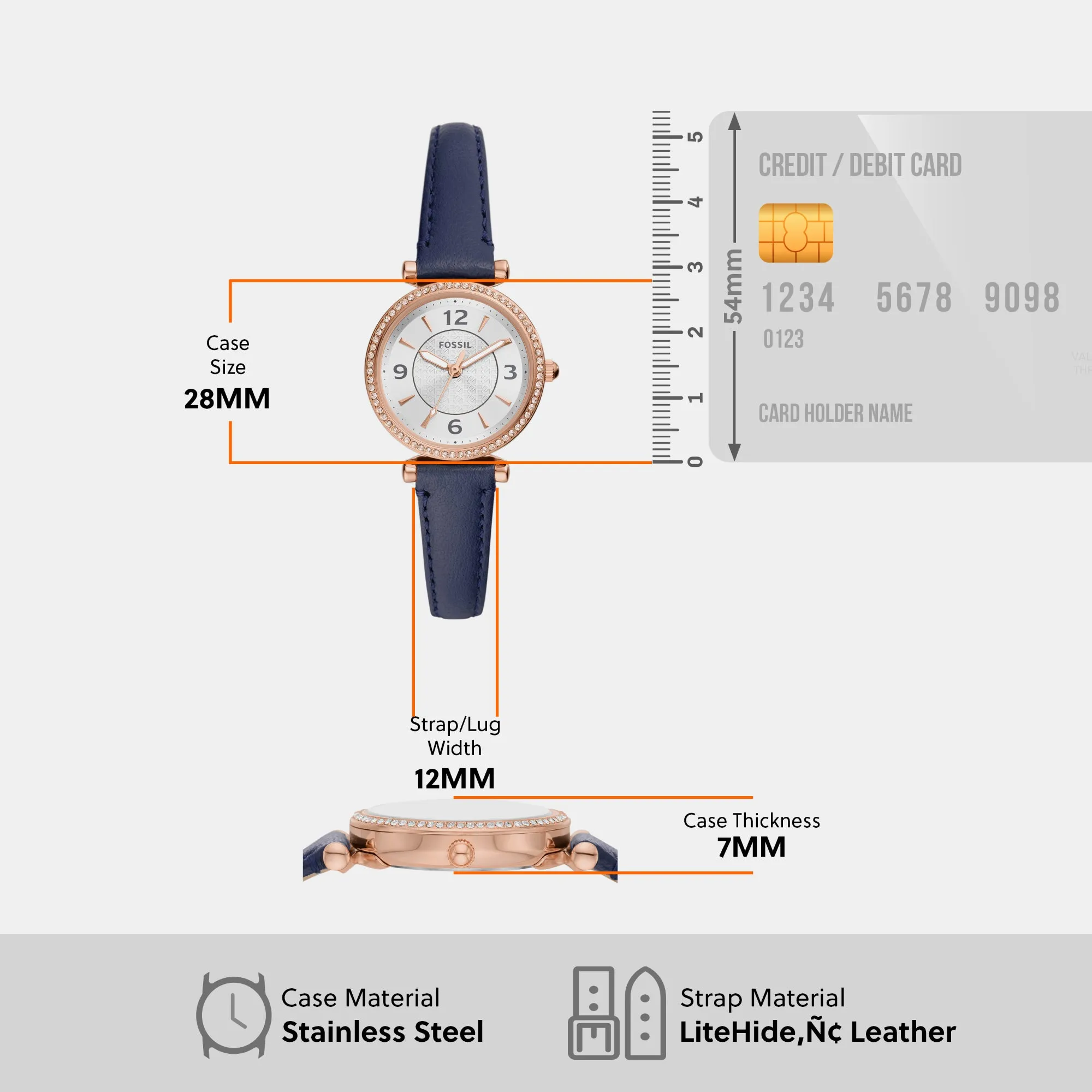 Women Carlie Three-Hand Navy Leather Watch ES5295