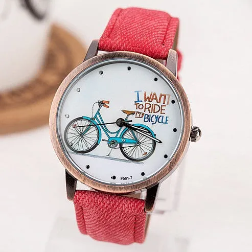 Women Wristwatch New Fashion Casual Watches Cute Cartoon Bike Geniune Leather Dress Watches Women Quartz Watch