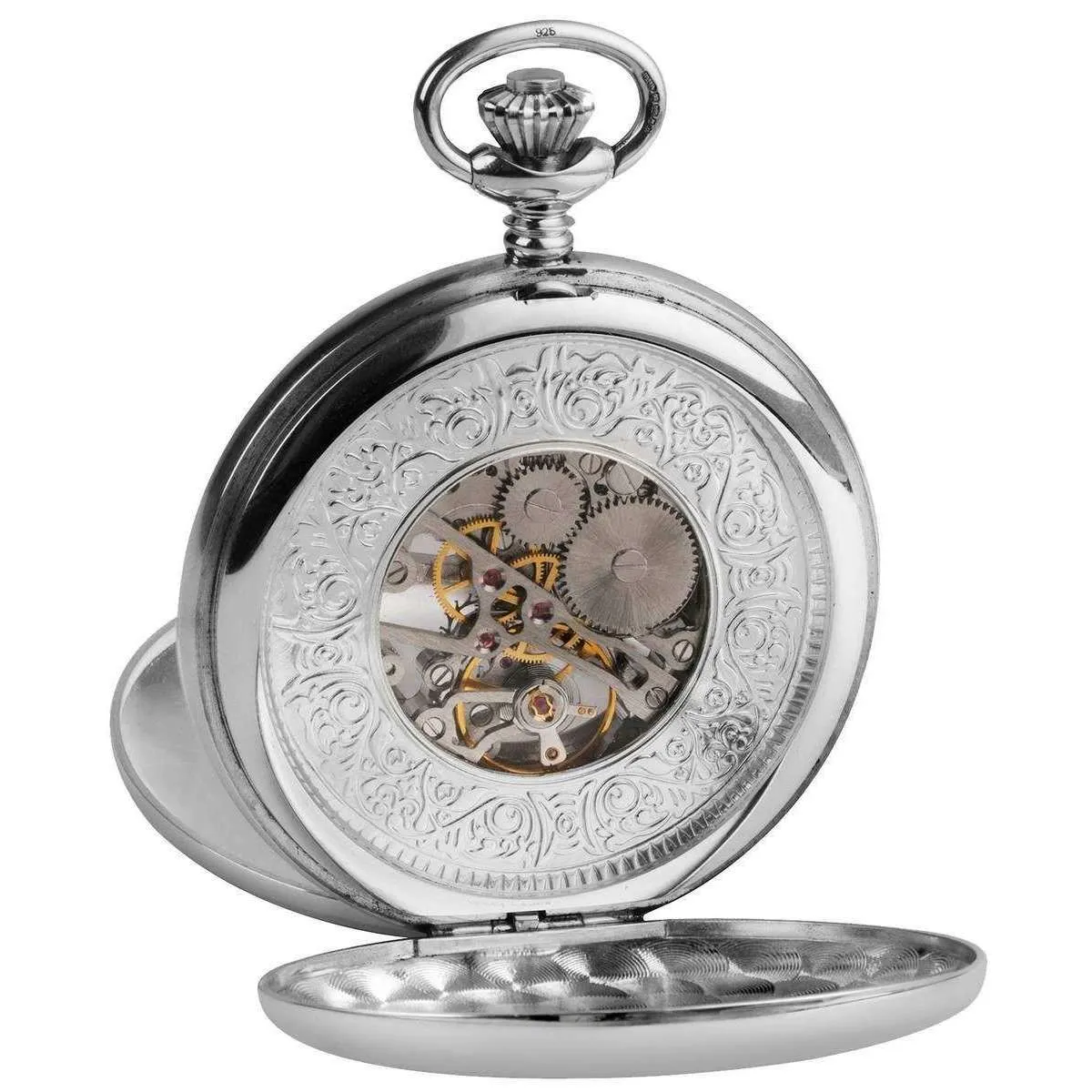 Woodford Double Full Hunter Skeleton Chrome Pocket Watch - Silver